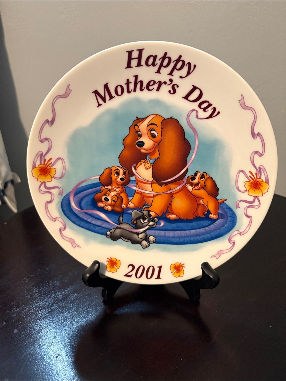 Happy Mother's Day Decorative Plate - 2001 - White with Orange/Brown Artwork